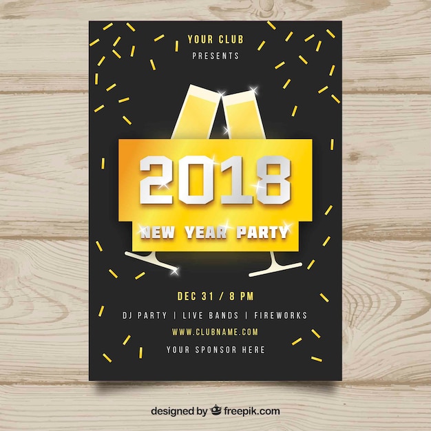 Free vector dark and yellow new year party poster