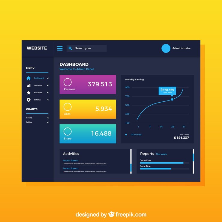 Free Vector dashboard admin panel template with flat design