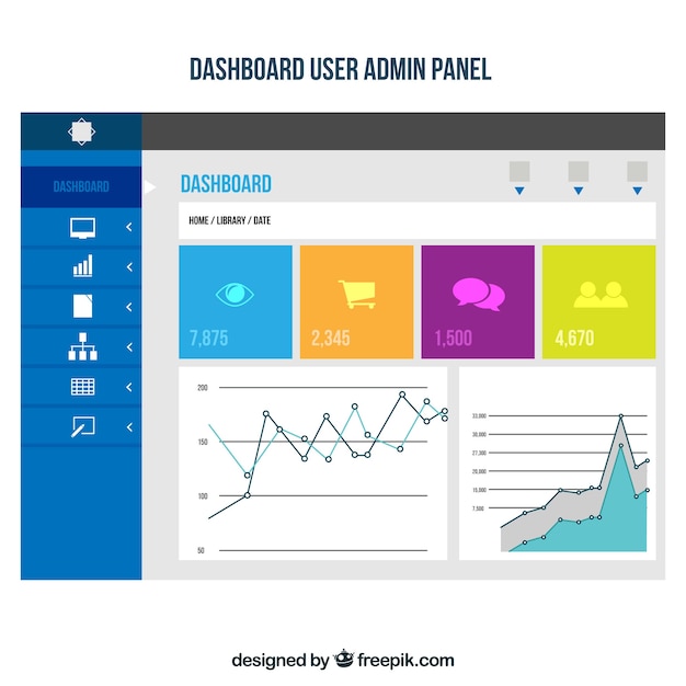 Dashboard admin panel with flat design