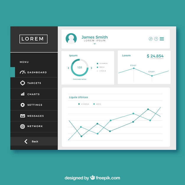 Dashboard admin panel with flat design
