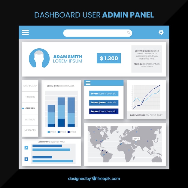 Free vector dashboard admin panel with flat design