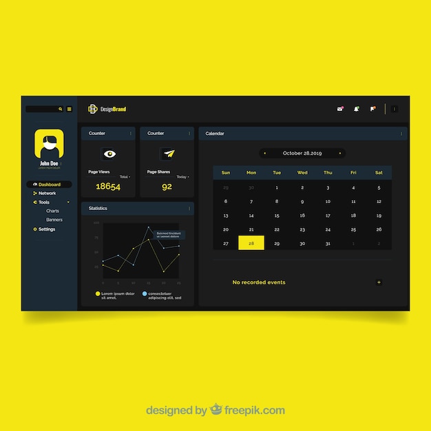 Dashboard admin panel with flat design