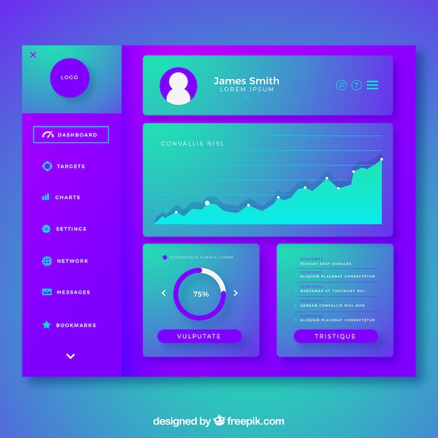 Free vector dashboard admin panel with gradient style