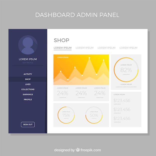 Dashboard admin panel with gradient style