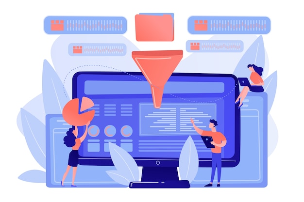 Free vector dashboard consolidating metrics on computer screen. business intelligence dashboard, business analytics tool, business intelligence metrics concept