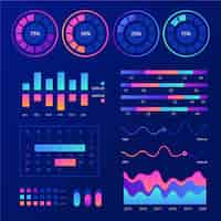 무료 벡터 대시 보드 infographic 템플릿 요소 팩