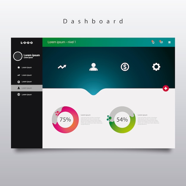 Vettore gratuito modello dashboard con diagrammi