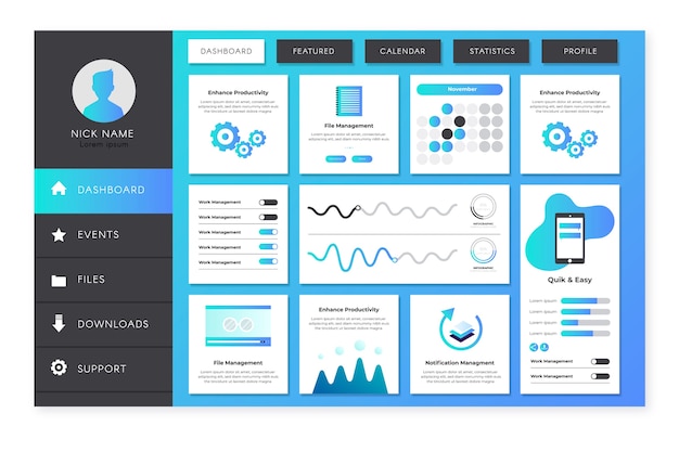 Modello del pannello utente del dashboard