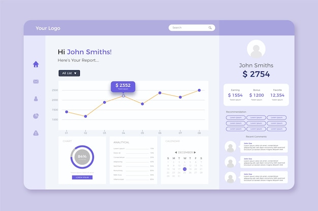 Free vector dashboard user panel template