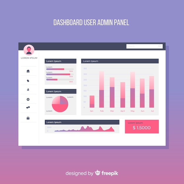 Free vector dashboard user panel with flat design