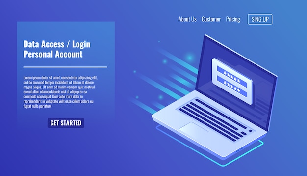 Data Access, login form on screen of laptop, personal account, authorization process