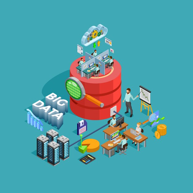 Data Analytics Analysis Concept Isometric Poster