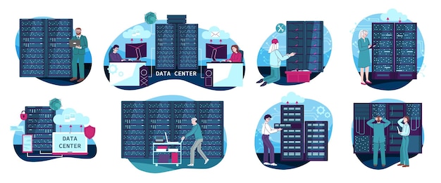 Free vector data center icons set with digital security symbols flat isolated vector illustration