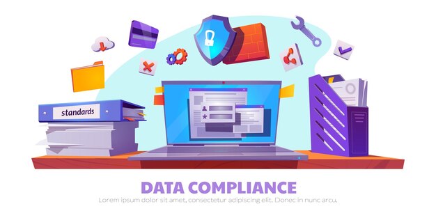 Free vector data compliance cartoon banner template