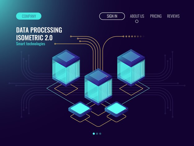data processing concept, server room, web hosting concept, abstract technology objects