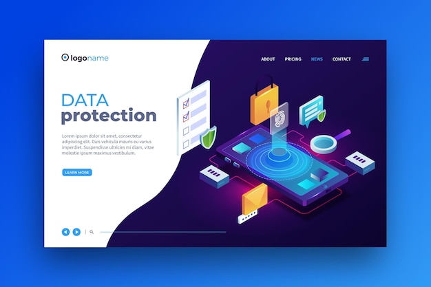 Free vector data protection landing page concept