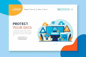 Free vector data protection landing page template