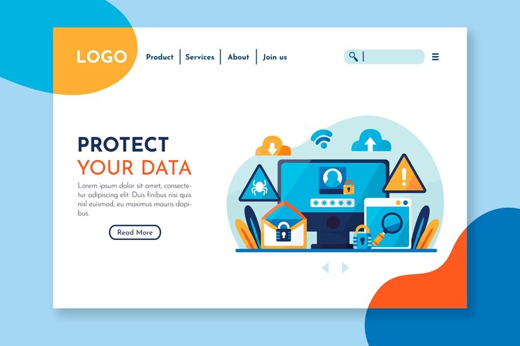 Free Vector data protection landing page template