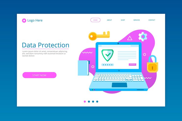 Free Vector data protection landing page template