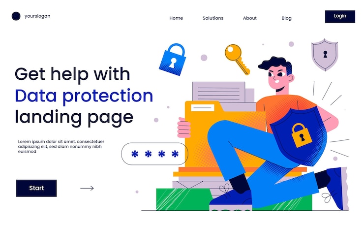 Free Vector data protection landing page