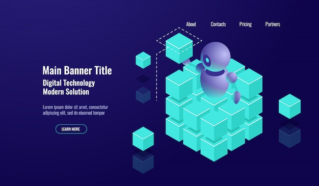 Free vector data shorting, isometric, big data processing, cube artificial intelligence, data center