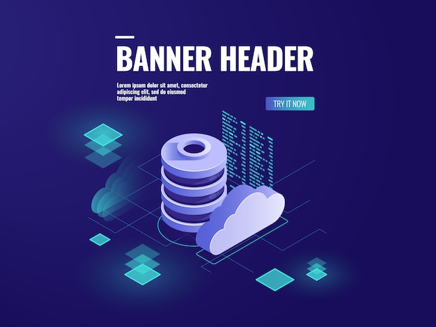 Database and data processing isometric icon, data center cloud storage, server room technology