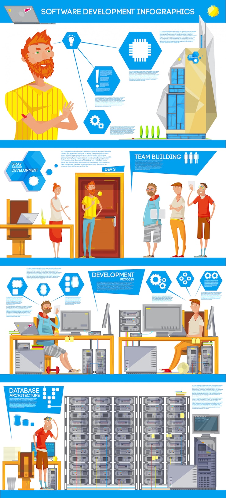 Free Vector database software development infographics