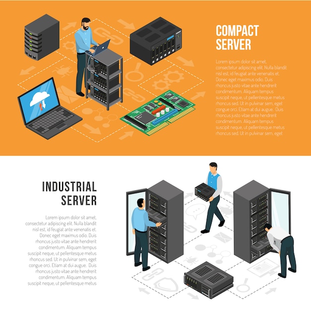 Free vector datacenter isometric horizontal banners template
