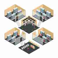 Free vector datacenter server cloud computing isometric multistore composition