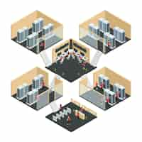 Free vector datacenter server cloud computing isometric multistore composition