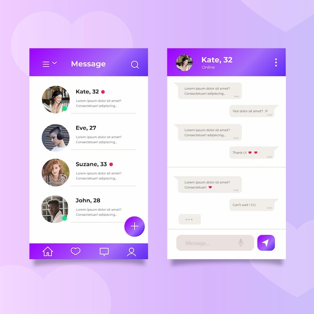 Set di modelli di interfaccia di chat per app di incontri