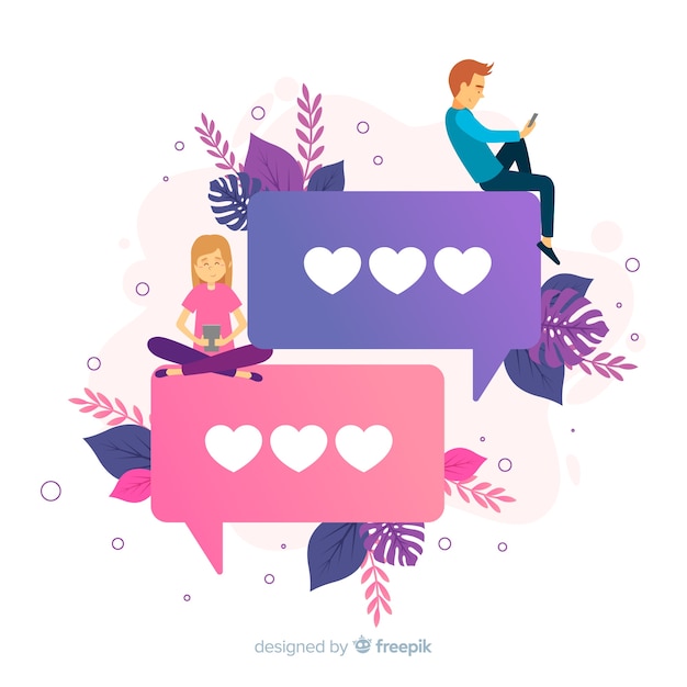 Free vector dating app concept with heart emojis