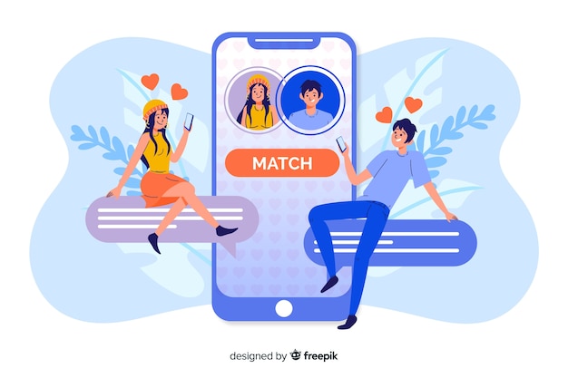 Free vector dating app concept with match sign