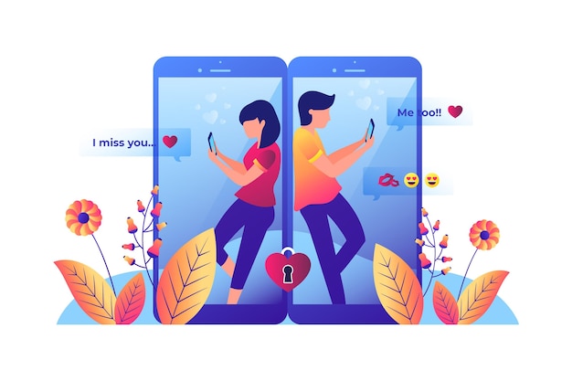 An Illustration Vector of Long Distance Relationship Concept of Couple  Using Smartphone To Communicate. Man and Girl Hand Tapping Stock Vector -  Illustration of cellphone, female: 180491882