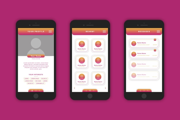 Free vector dating app design interface