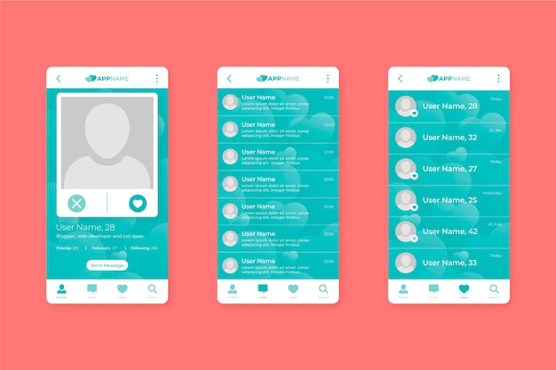 Free vector dating app interface collection template