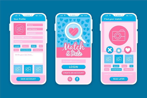 Free vector dating app interface concept