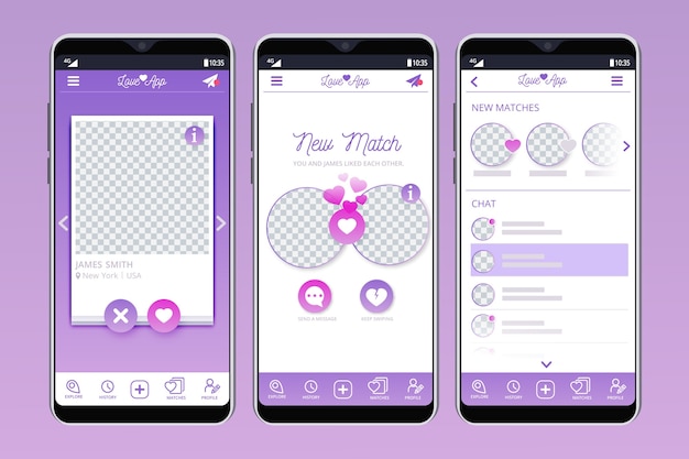 Dating app interface on mobile screens