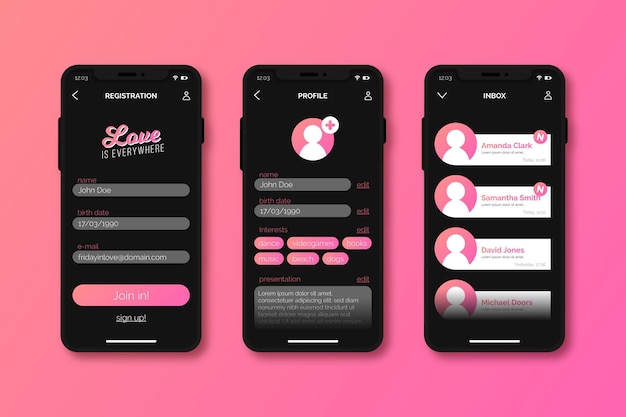 Free vector dating app interface set