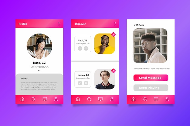 Free vector dating app interface template set