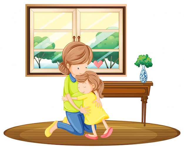 Free vector daughter hugging mother in the room