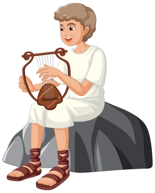 Free vector david the ancient man a cartoon lyre player