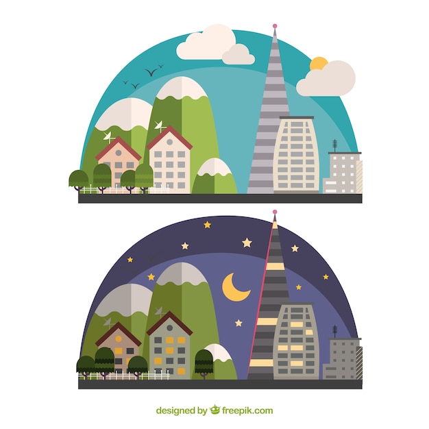 Бесплатное векторное изображение День и ночь городские