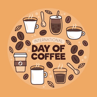 Day of coffee various types of beverages Free Vector