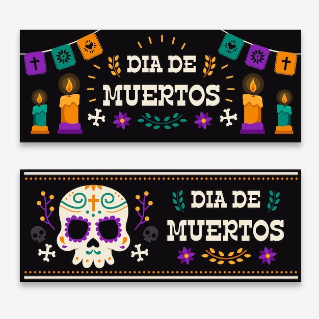 Day of the dead banners design with skull