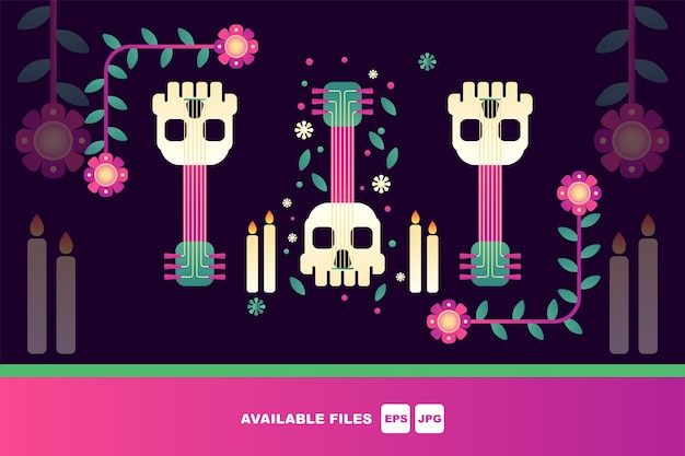 Free vector day of dead, dia de los muertos, flat vector illustrations set. sugar mexican skulls,