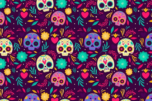 Day of the dead hand drawn style pattern