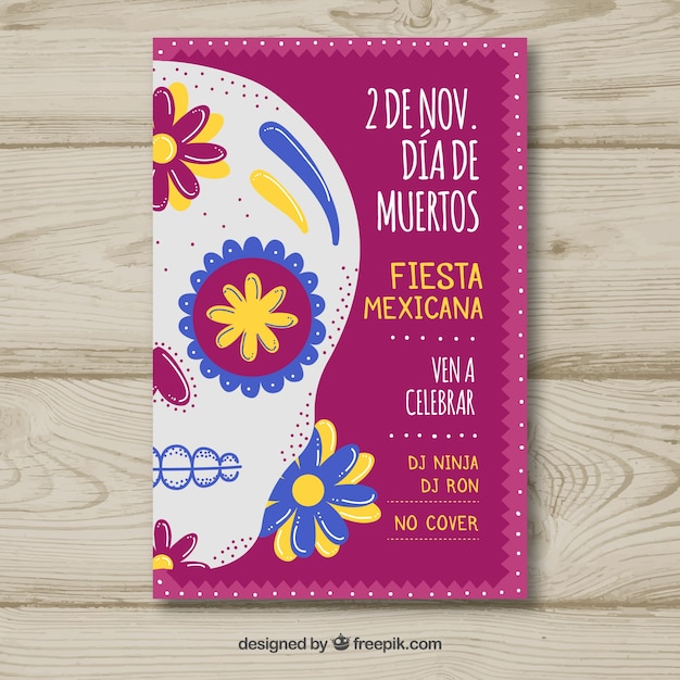 Day of the dead leaflet with skull of flowers