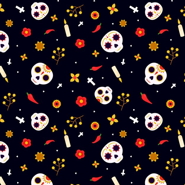 Day of the dead pattern flat design with skulls