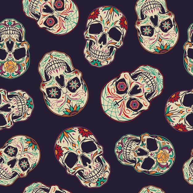 Free vector day of the dead seamless pattern